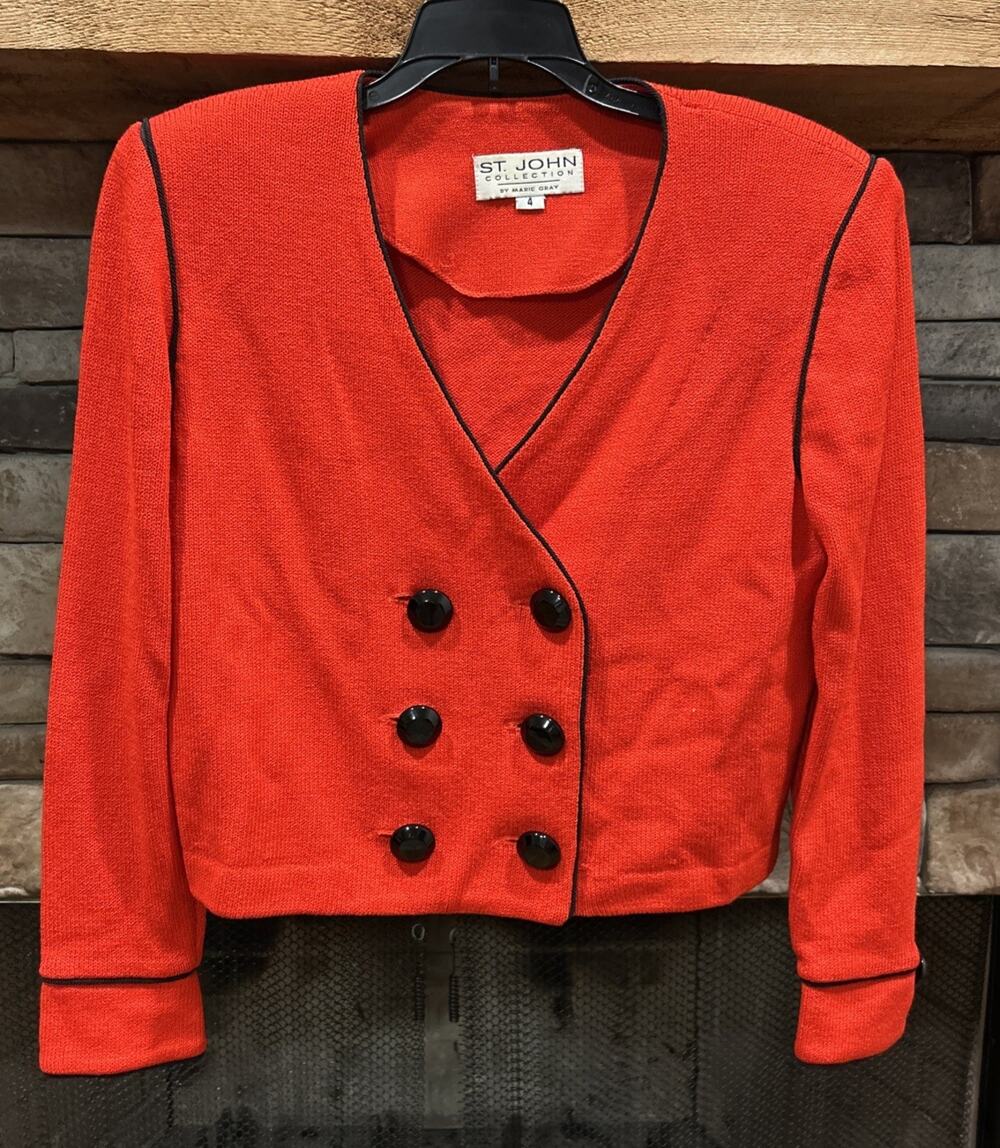Women’s St. John Collection By Marie Gray Red Button Sweater Size 4 *B8
